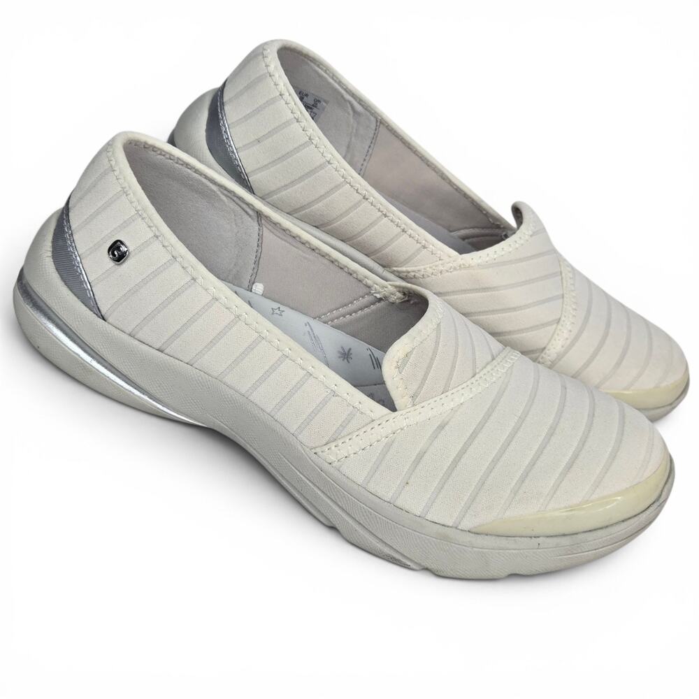 Bzees Lakeside Women's Slip On Flats Size 8M Off White Striped Washable Shoes